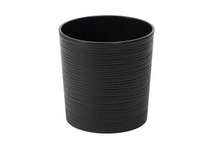 Resin Round Black with Stripe Embossed Flower Planter Outdoor
