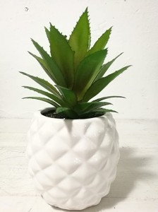 White Porcelain Potted Artificial Succulent Pineapple Home Tabletop Office Desk Bathroom Decoration 7.8″Height, 3.5″ Width Pot