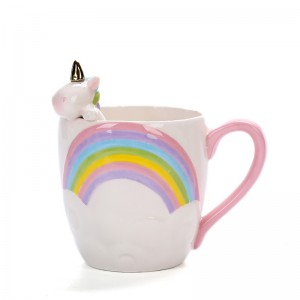 3D Animal Cute Unicon Mug Rainbow Color with Pink Handle