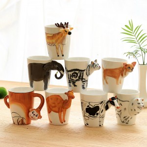 Animal head handle ceramic mugs