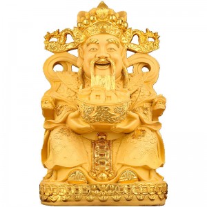 The God Of wealth Statue Gold 24k Plated Sitting Chinese God Of Wealth holding shoe shape ingot
