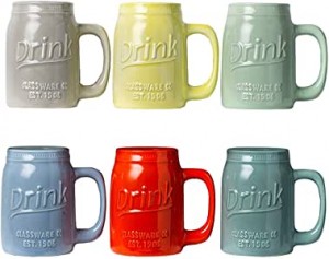 Set of 6 Novelty Mason Jar Mugs with Handle Ceramic, 15oz Embossed Drink Decorative Mason Jar Mugs for Beer Farmhouse Kitchen