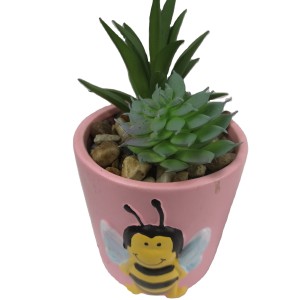 Customized Small Artifical Succulent Plant Bee Flower Pot 7*7*11cm