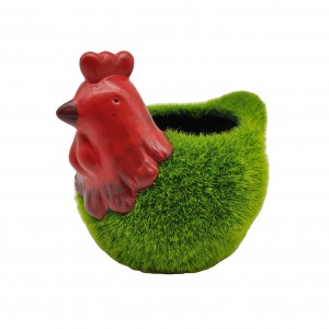 Grass Rooster Animal Flower Pot; Rooster Shape Artificial Grass Pot Plant