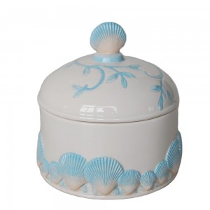 Custom Ceramic Blue Shell Jewelry Box; Customized Jewelry Box Shell; Ceramic Jewelry Box With Shell Shape Lid and Shell Embossed