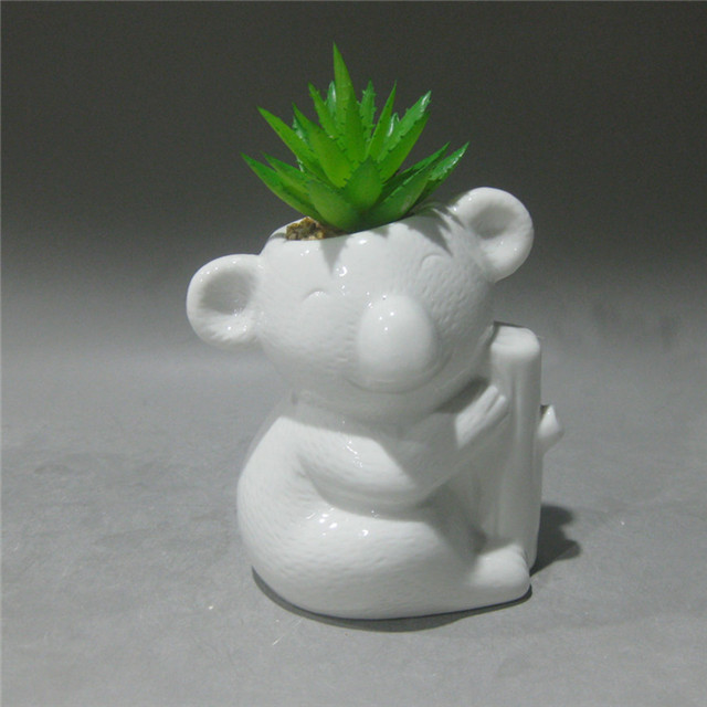 White Koala Ceramic Cartoon Succulent Vase Cute Animal  glaze Flower Plant Pots Flowerpot