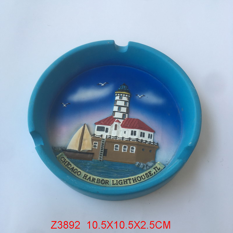 Polyresin Lighthouse Sailboats Ashtray Agiftcorp 5" White With Blue Red Green