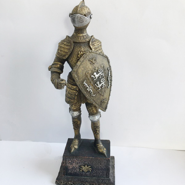 Polyresin resin Crusader Knight in Full Shield and Sword Armor Collectible Figurine 11.5 Inch Tall