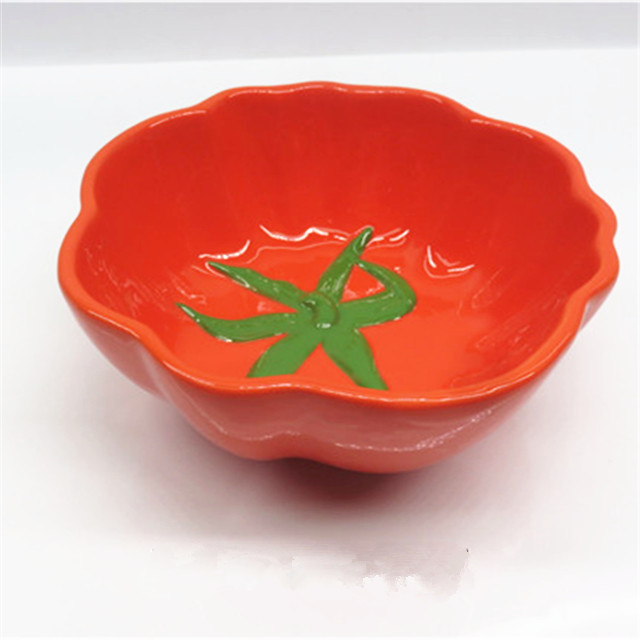 1pc Salad Bowl Ceramic Tableware Snacks Dish Tomato Shaped Dessert Bowl Cartoon Fruit Serving Bowl