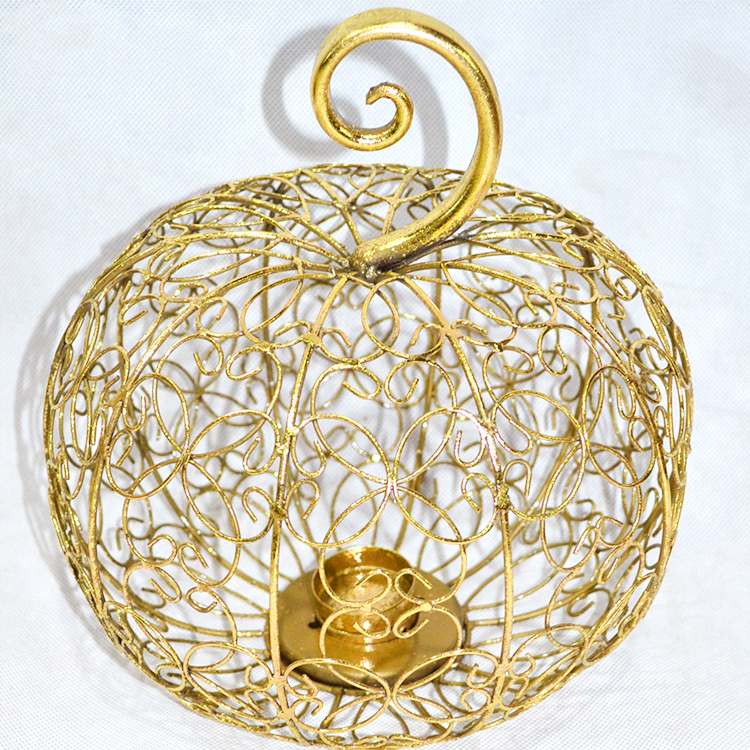 Fruit shaped metal wire pumpkin candle holder for table decor