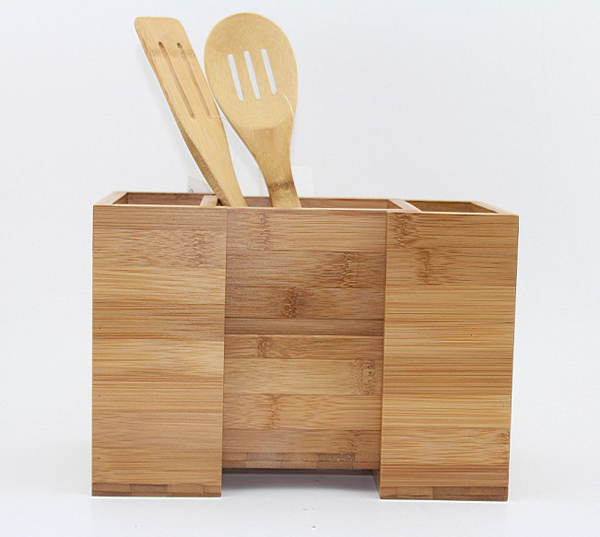 Bamboo Expandable Cooking Utensil Kitchen Tool Holder | Natural Spatula Spoon Caddy | Counter Stove Top Organizer