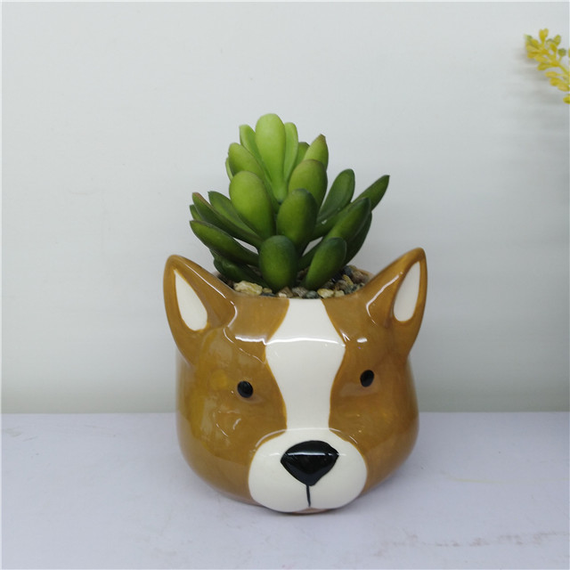 Hot Sale Cute Animal  Planter Pot, Artificial  Succulent  In Ceramic Dog Flower pot