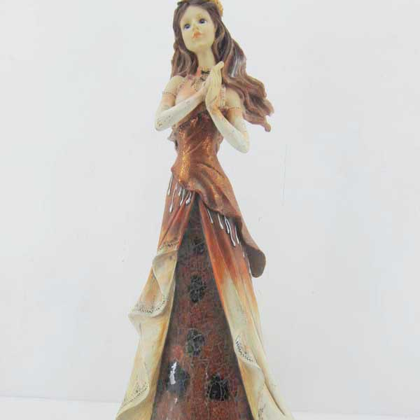 13" Standing Peony Flower Lady Resin Collectible Figurine, Yellow & Light Brown