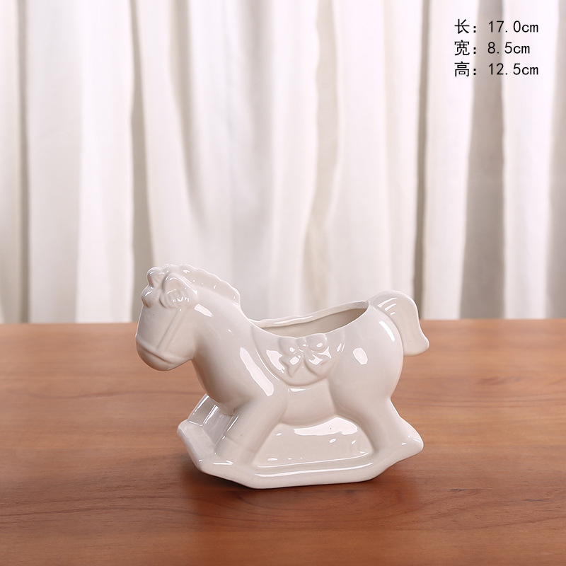 Ceramic Home/ Garden Pure White Horse Design Flower Planter Pot