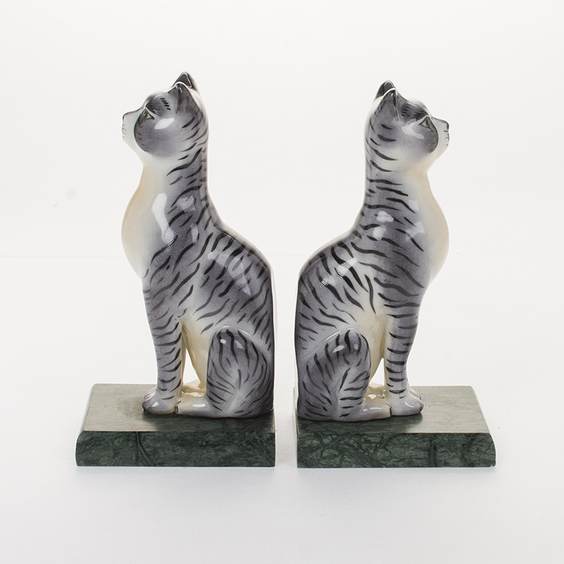 Ceramic Cat Bookends Pair Home Decoration Book Ends 8" Tall.