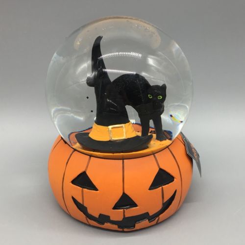 Halloween Musical Snow Globe Black Cat Witch Hat  Water globe Decor