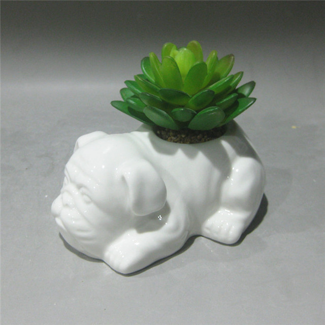 Pug Dog Flower Pot Animal Shaped Succulent Planter Pot Desktop Ceramic Pot for Garden Balcony