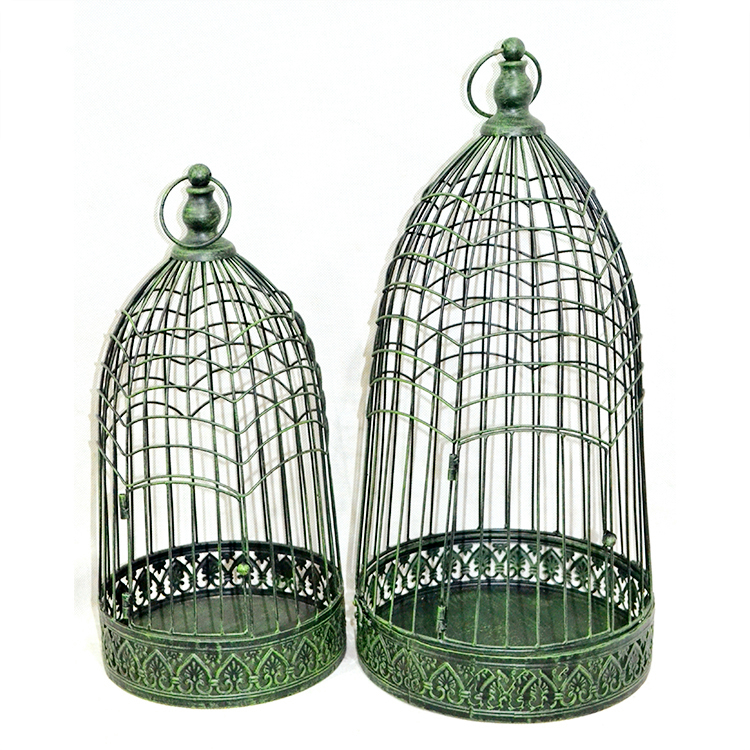 Green Antique Metal Birdcage Candle Holder Decor Set