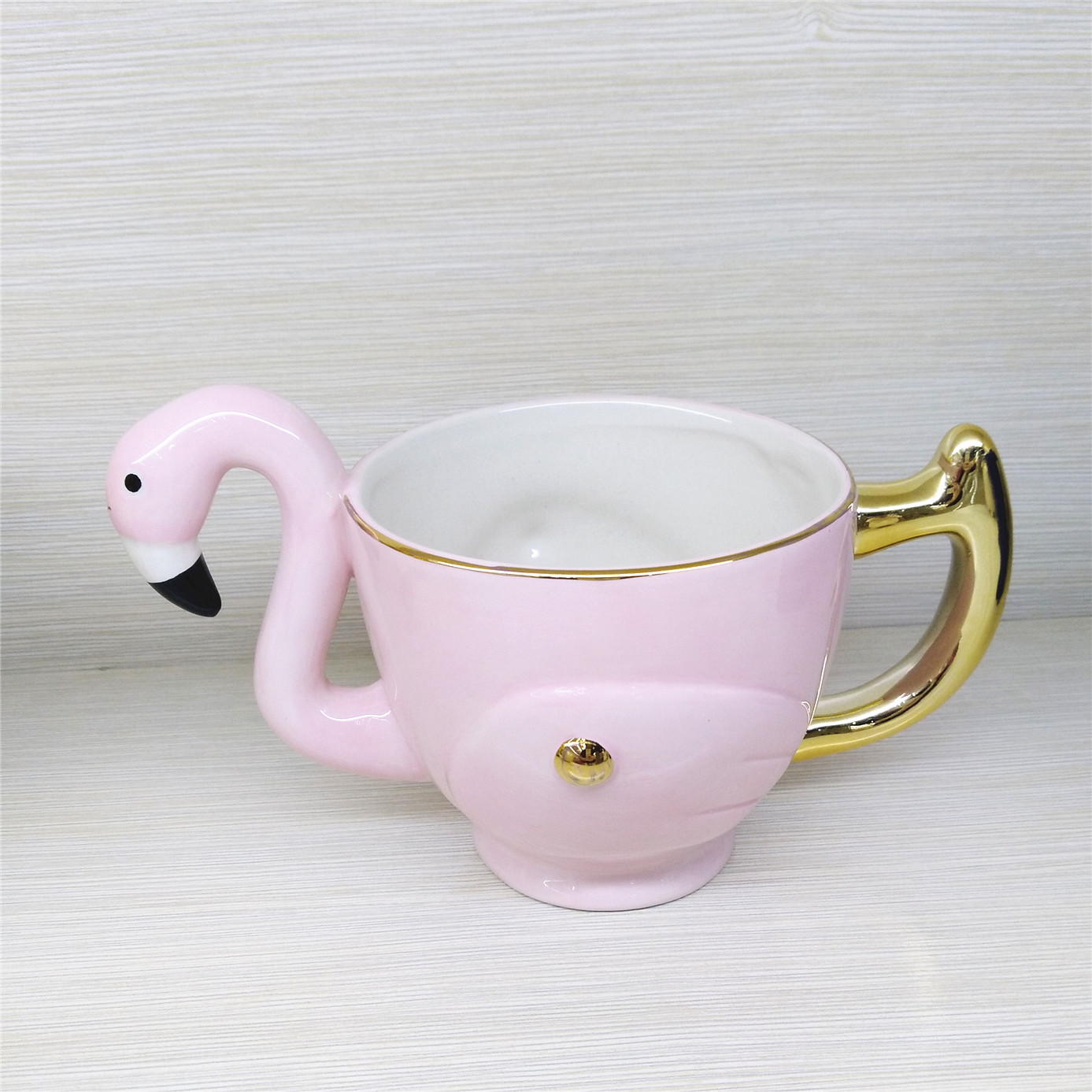 Elegant Teatime Coffee mug  Pink Flamingo Coffee Mug Ceramic  With Gold Handles