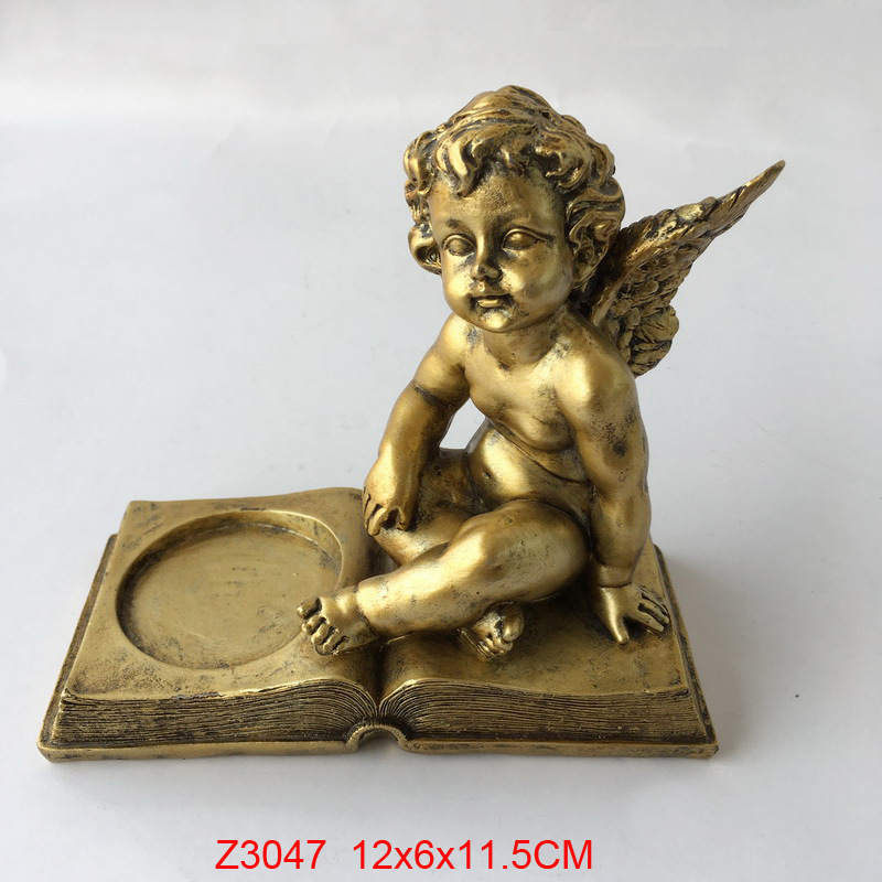 Polyresin Resin Gold Angel Baby Tea Light Candle Holder, Custom accept