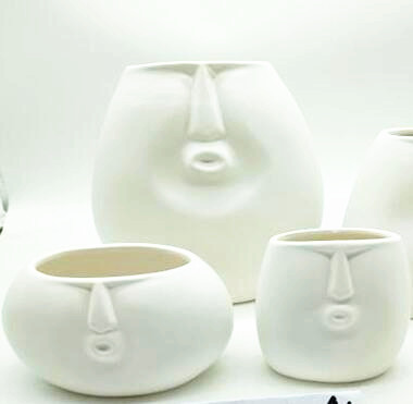 Ceramic white figurine emoji planters ,emoji vases