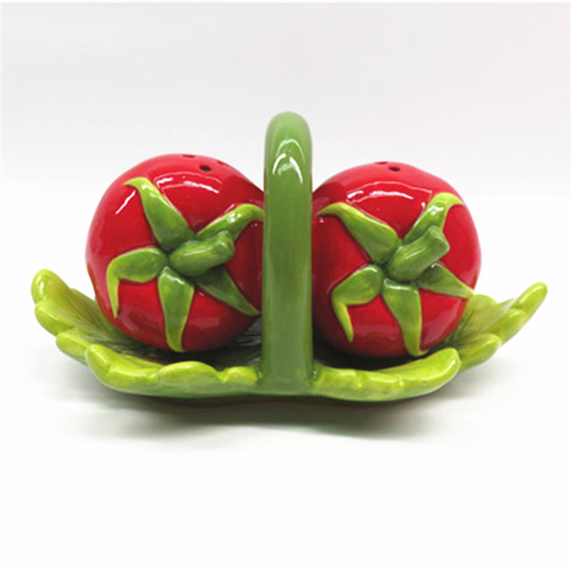 Red Tomato Shaped Ceramic Salt and Pepper Shaker Set  Exquisite Hand paint – Gifts for Kitchen