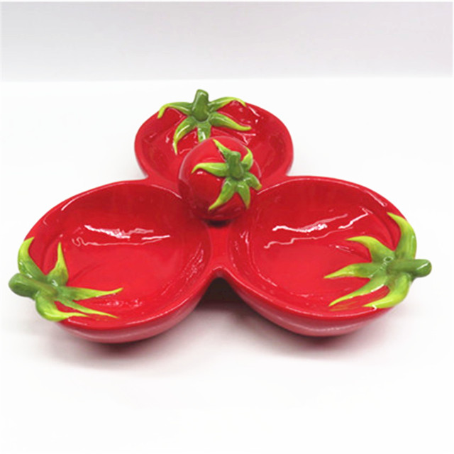 Divided Ceramic Snack Plates,  Tomato Shaped red  handcrafts  Sauce plates  For Sale