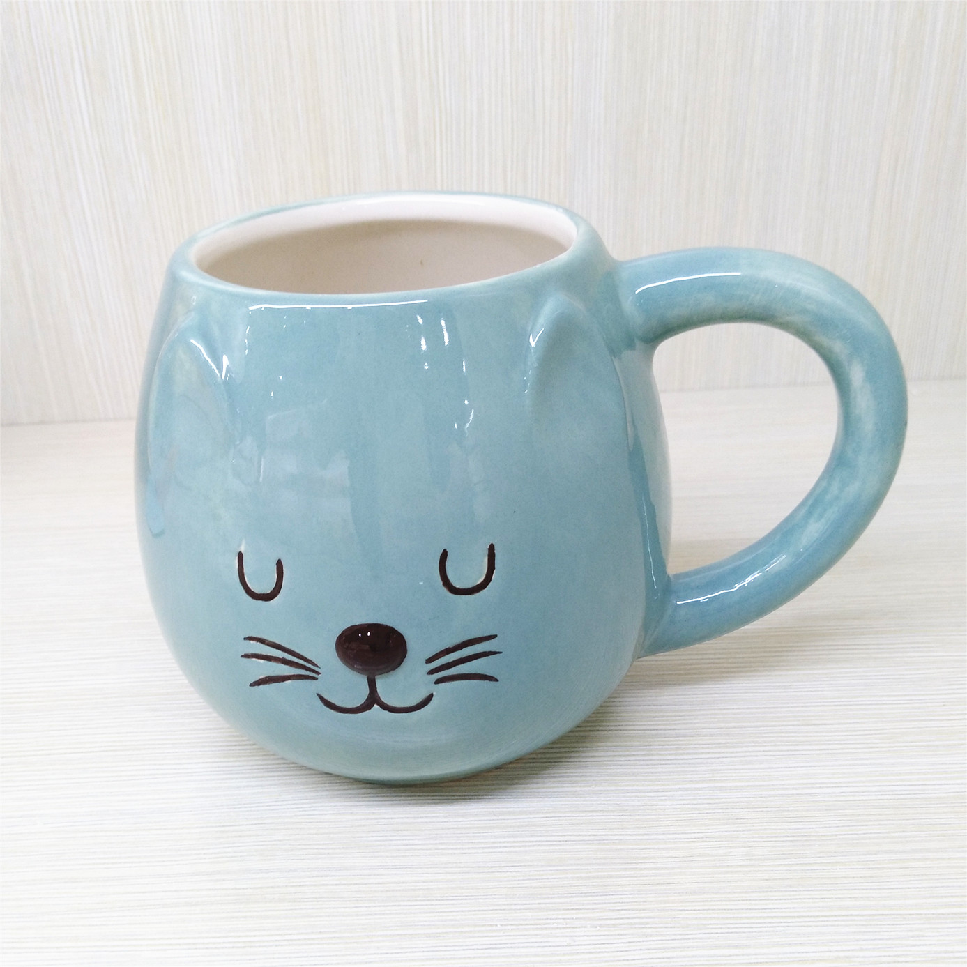 Creative gift Cartoon  light blue ceramic cat mug