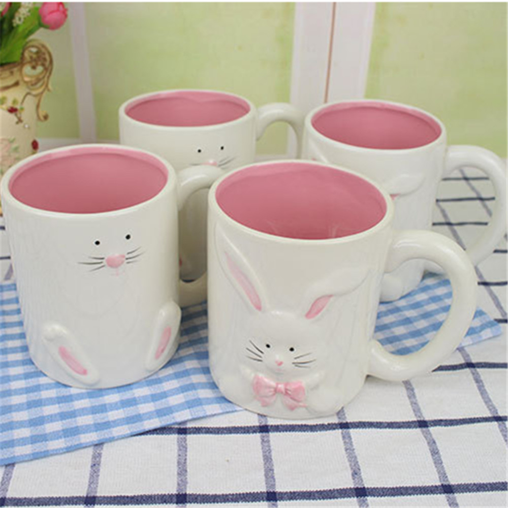 Ceramic  Mr and Mrs Rabbit  coffee mug  Interior Pink  Glaze Coffee Mug  Couple mug