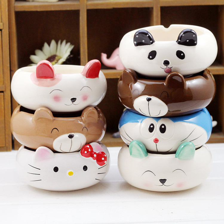 Custom Made Cute Animals Shaped Ceramic Ashtray, Dog, Cat,Frog, Panda, Duck, Pig, Bunny, Rabbit