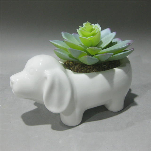 Dog White Ceramic Succulent Planter Flower Plant Pot  Animal  Planter Flowerpot For Home Office Decoration