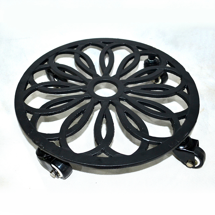 Factory Directly Metal wire cast iron plant pot stand with wheel