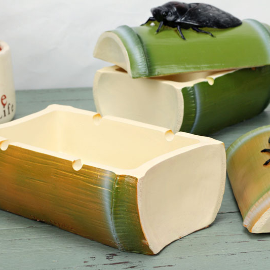 Custom Made Cute Animals Shaped Ceramic Storage Boxes Ashtray, Bamboo cicada