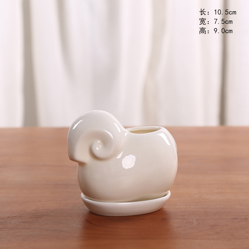 Cute Ceramic Elephant Pot with Saucer Tray,Desktop Planter(Large Elephant and Baby Elephant),White