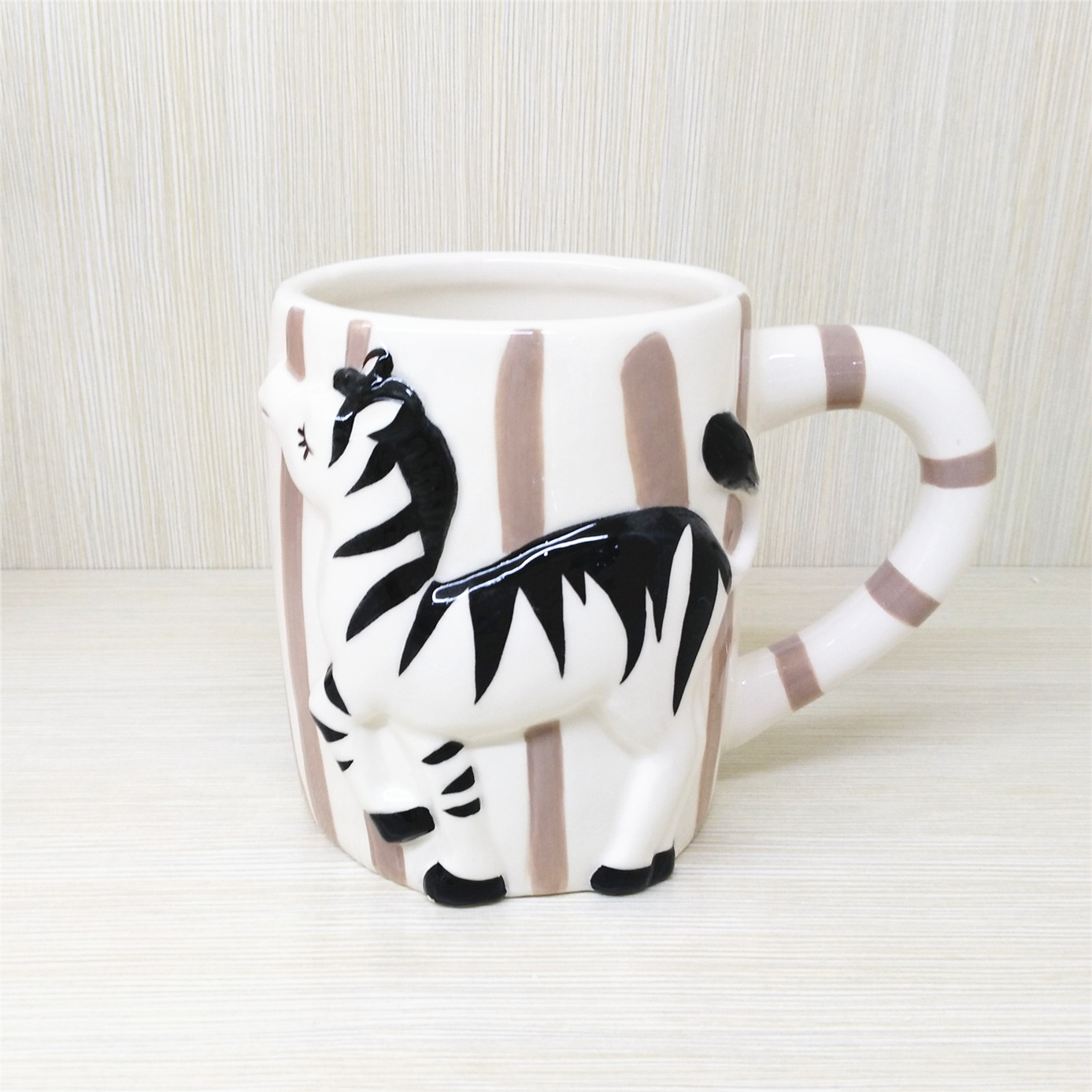 Personalized  Custom  3d embossed  Zebra  coffee mug Hot sale ceramic coffee mugs