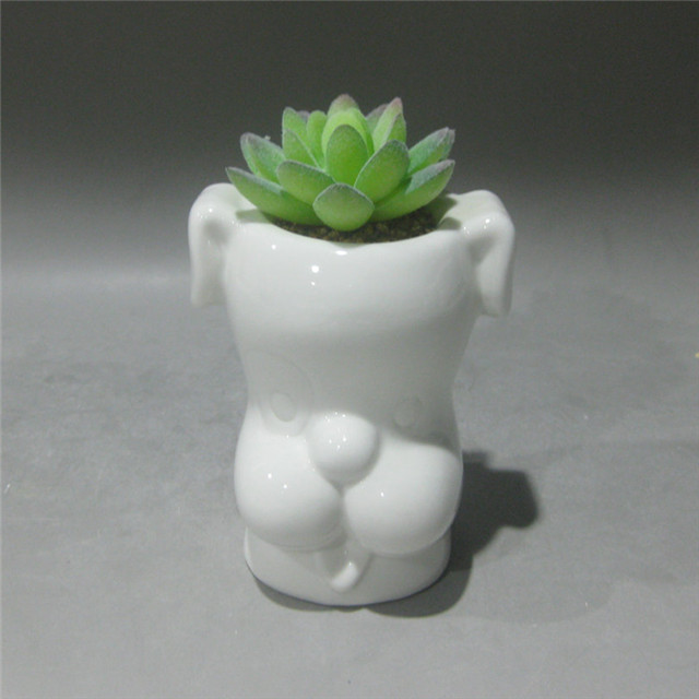 White Dog head shape succulent  planter , ceramic home decor flower pot  custom