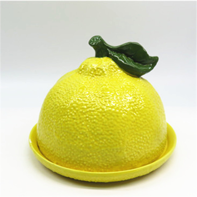 New Design Unique butter dish Ceramic Round  Butter dish With Cover  , Lemon