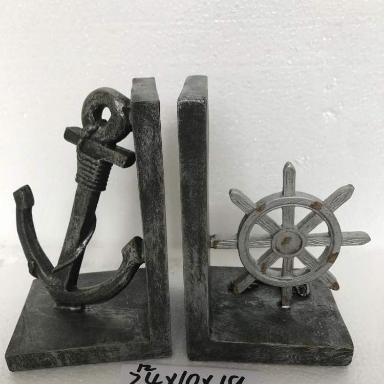 Custom Ceramic Ship Wheel and Anchor Decorative Bookends Set 7 Inch Tall