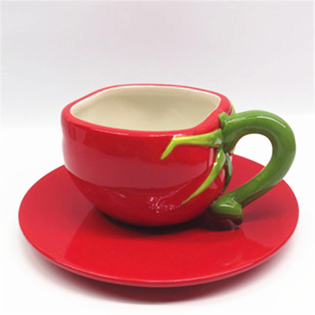 Personalized Novelty Coffee Mug Set  Hand painted Ceramic tableware set Tomato RED