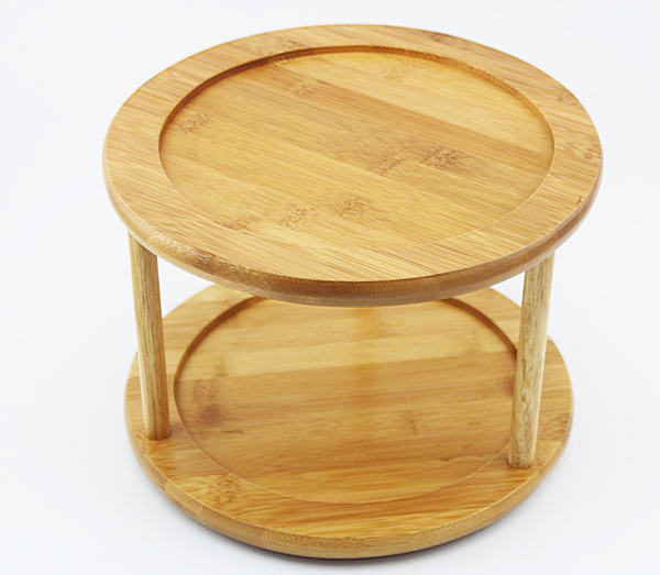 Wooden Wood Bamboo 2 Tier Lazy Susan Turntable