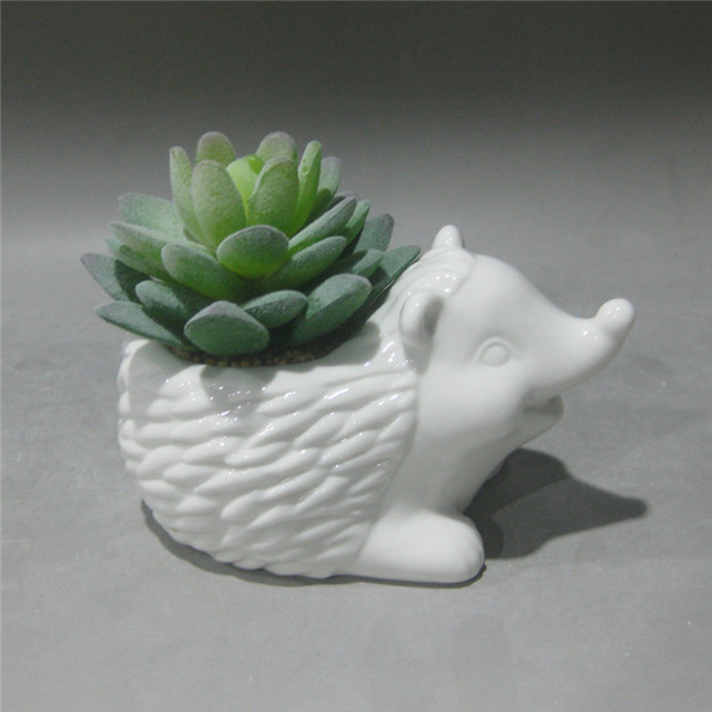 Hedgehog White Ceramic Succulent Planter Flower Plant Pot  Animal Decor Plant Planter