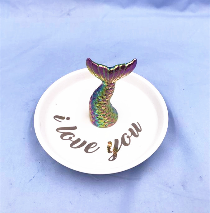 Ceramic pearl  glaze mermaid ring dishes