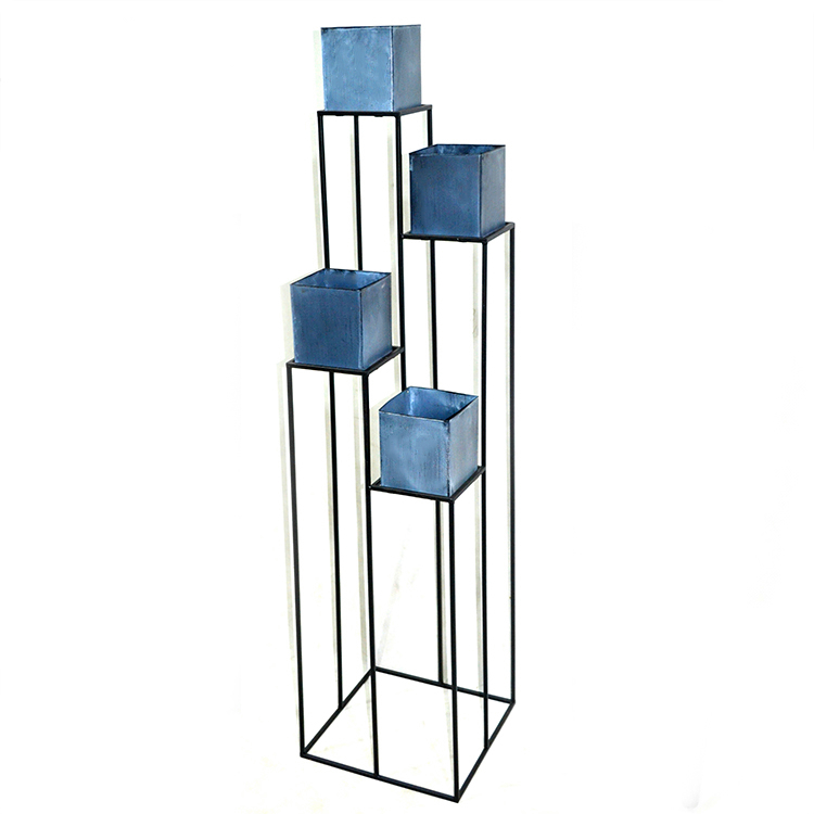 OEM customized color Garden Metal and  Decorative 4 Tier Flower Shelf Plant Stand with planter