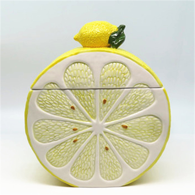 Custom made  Ceramic Lemon shape Cookie Jar Food Grade Novelty  cookie jar storage jar
