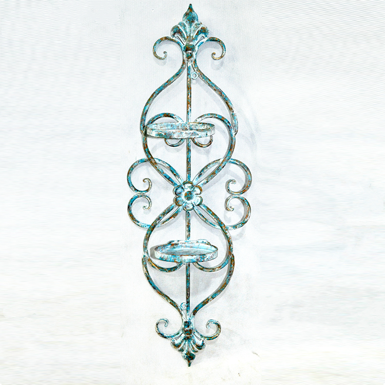 Wall mounted iron scroll antique metal candle holder decor