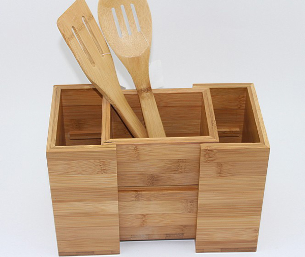 Bamboo Expandable Utensil Holder Organizer|Constructed from 100% Real Bamboo Wood Durable Dividers for Flatware and Kitchen