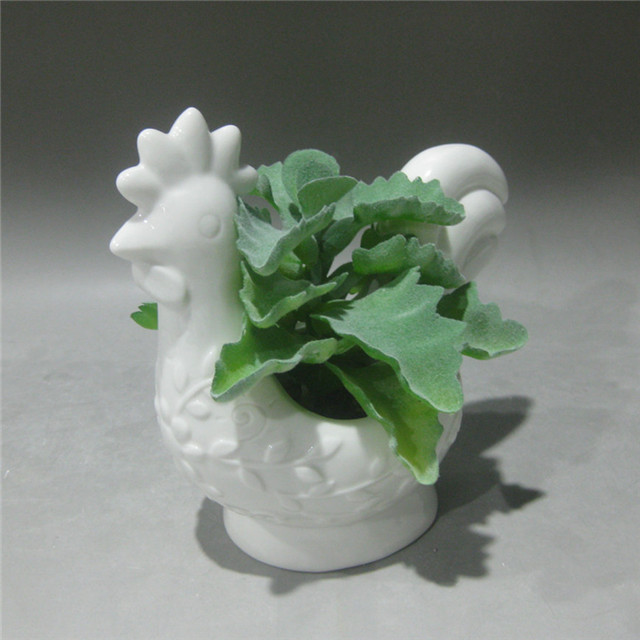 Handmade Cute Cartoon Rooster Ceramic Succulent Pots Planters, with Drainage Hole