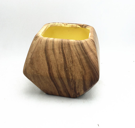 Wooden grain geometric ceramic planters