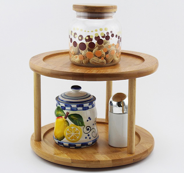 2-Tier Premium Bamboo Lazy Susan  Turntable | Lazy Susan Spice Rack | Kitchen Cabinet Organizer