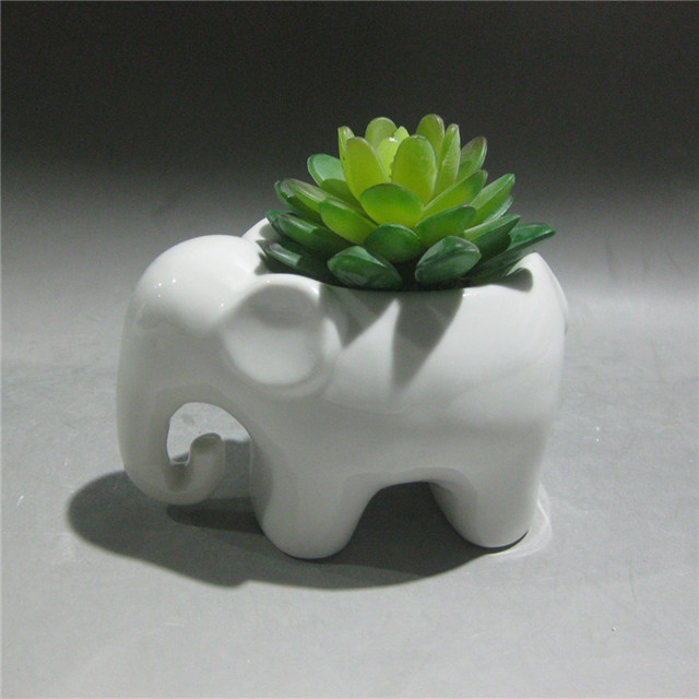 White Elephant  Ceramic Cartoon Succulent Vase Flower Plant Pots For Home Office Decoration